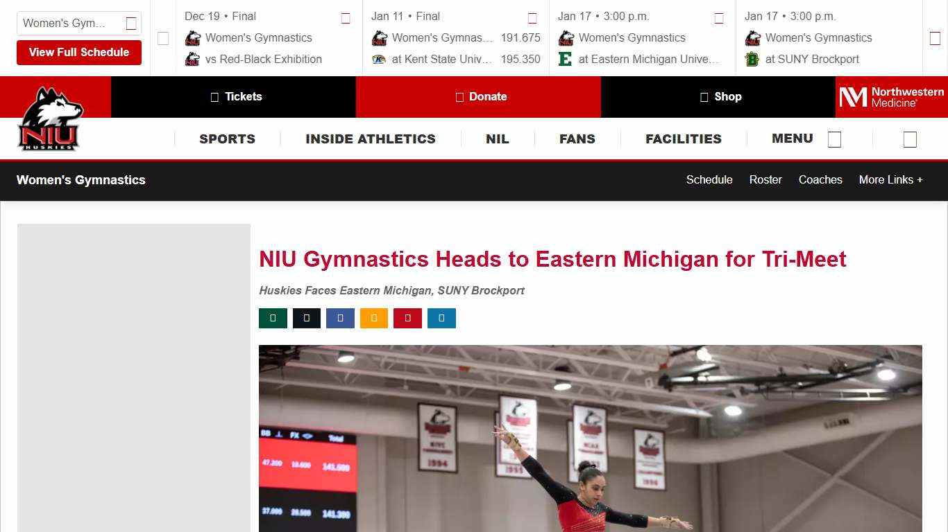 NIU Gymnastics Heads to Eastern Michigan for Tri-Meet - NIU Athletics